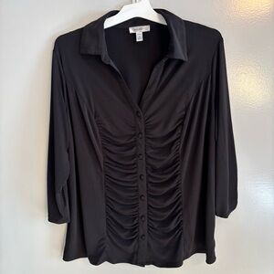 Dressbarn Black Ruched Button Front Blouse Size 2X